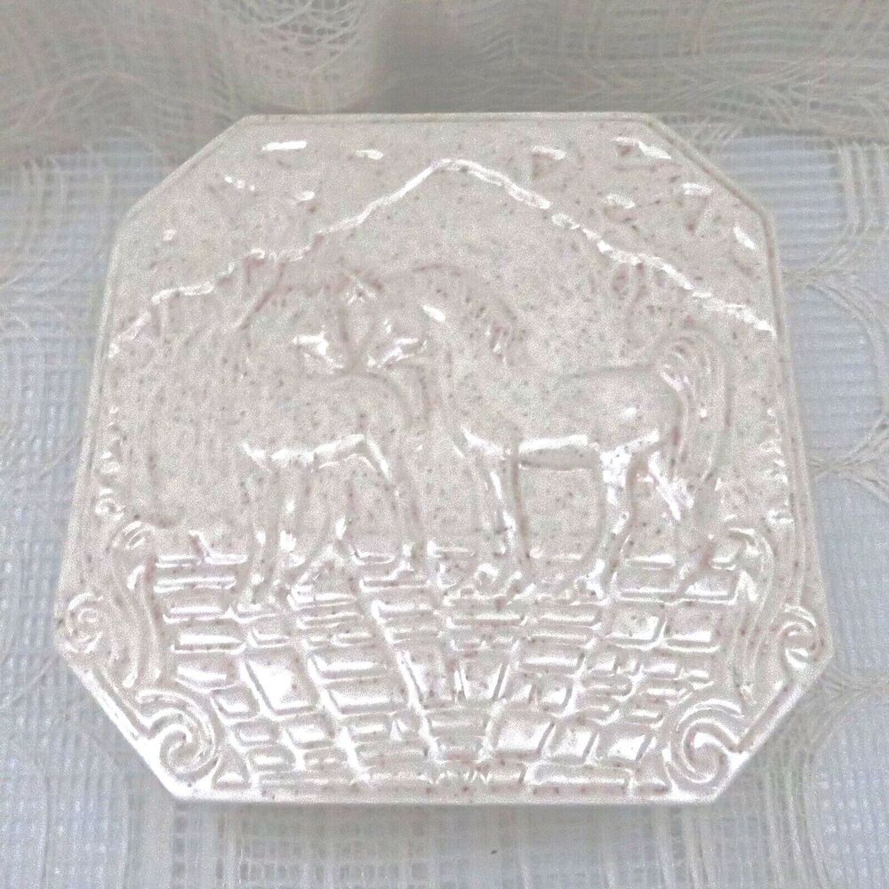Handmade Unicorn Trinket Dish Lidded Ecru Glazed Square Shaped For Jewelry